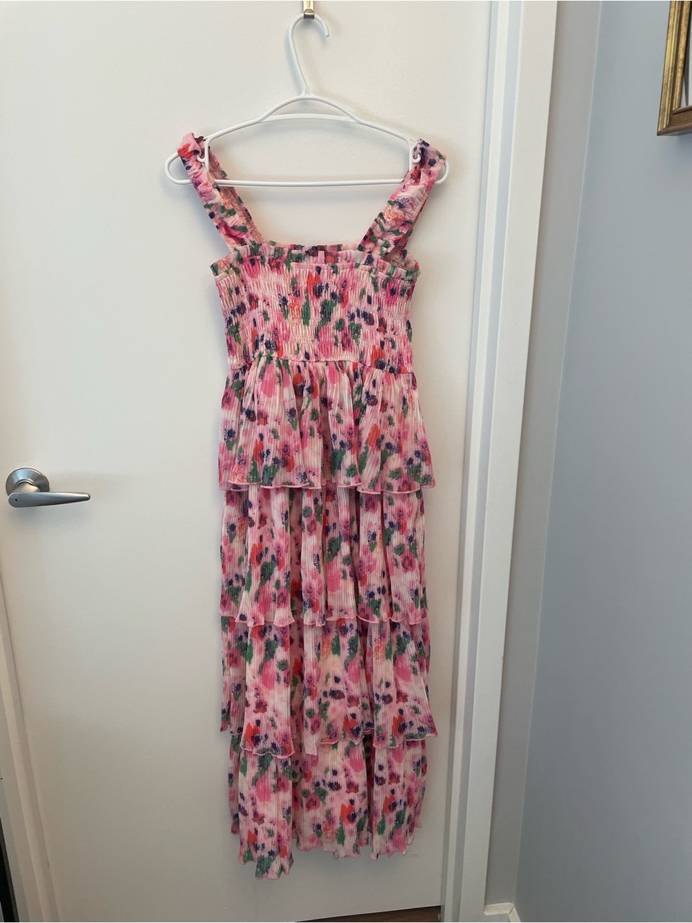 Pink Floral Tiered Maxi Dress